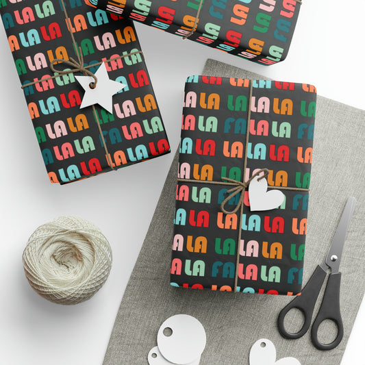 Fa La La La Black Retro Style Christmas Print Holiday Gift Wrap Paper - Glossy Or Matte