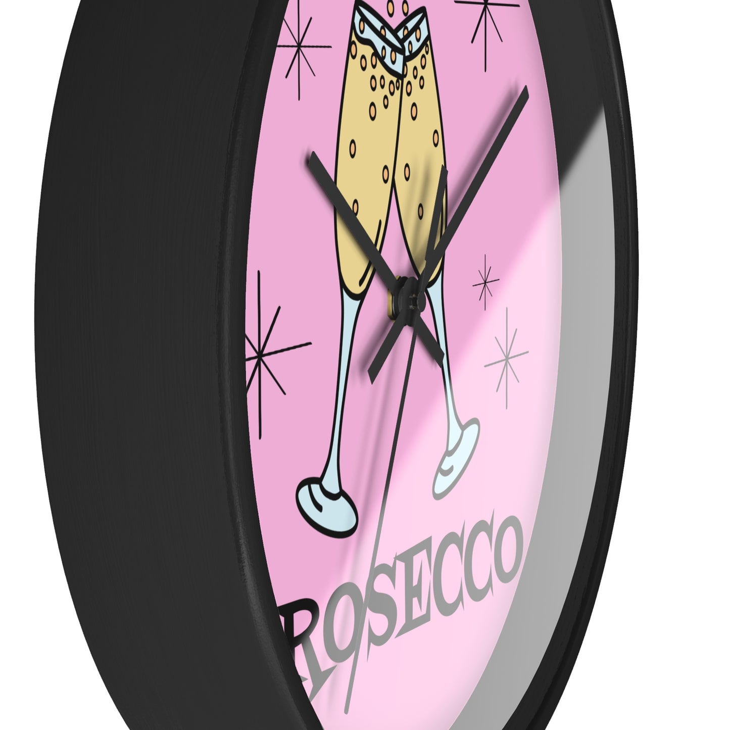 Prosecco Cocktails Pink Mid Century Retro Style Black Wall Clock