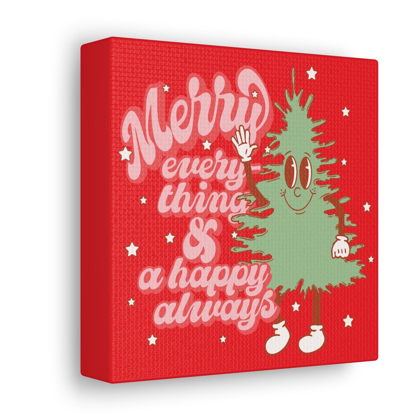 Merry Everything And A Happy Always Cute Christmas Tree Retro Style Christmas Canvas Gallery Wrap