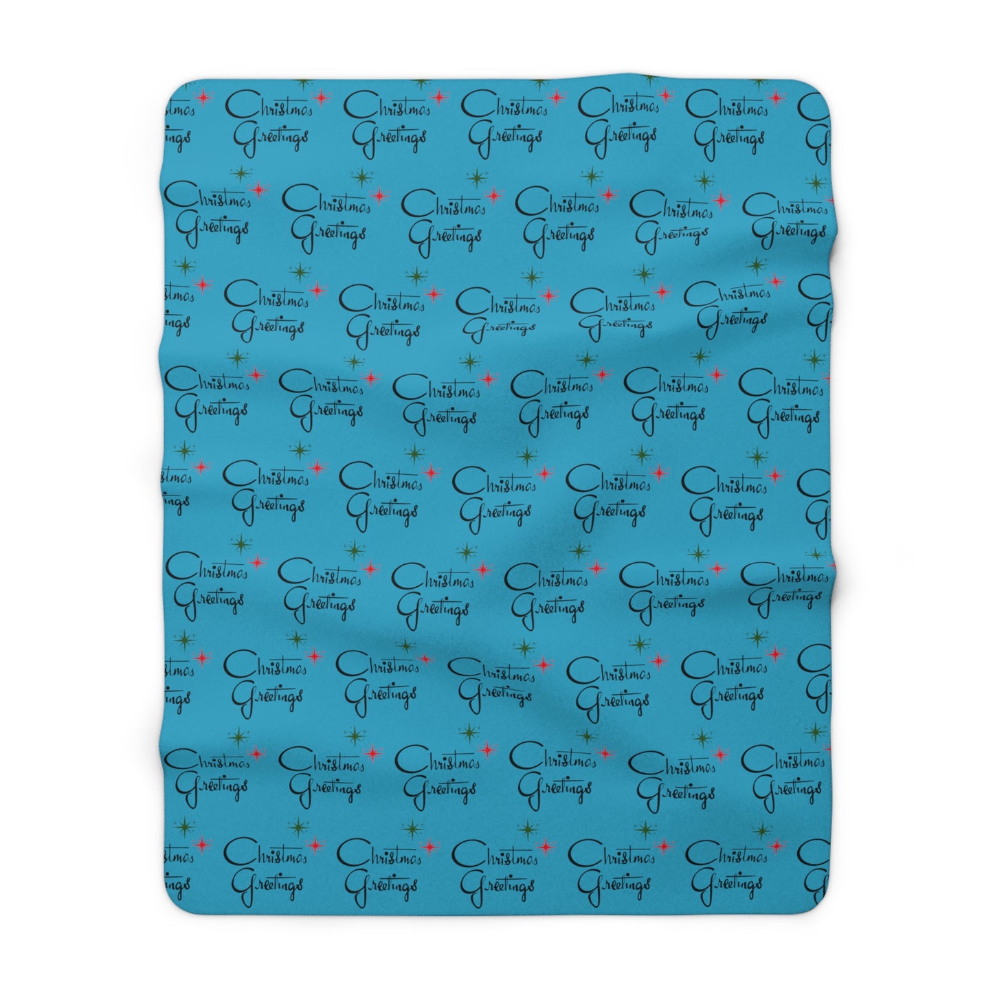 Christmas Greetings Starburst Blue Retro Christmas Print Sherpa Fleece Blanket