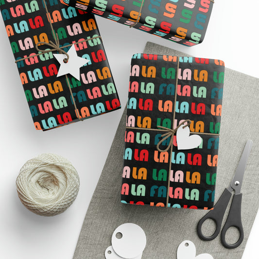 Fa La La La Black Retro Style Christmas Print Holiday Gift Wrap Paper - Glossy Or Matte