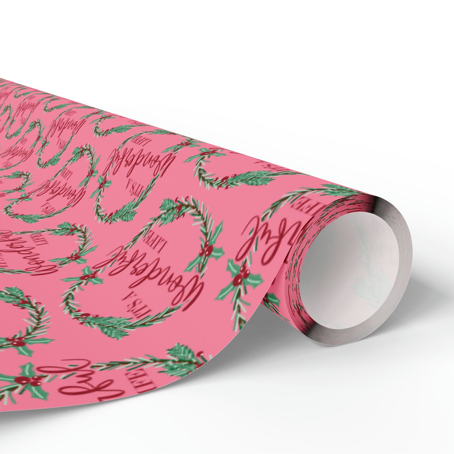 It's A Wonderful Life Christmas Wreath Pink Retro Style Holiday Gift Wrap Paper - Glossy Or Matte