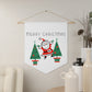 Merry Christmas Santa Christmas Trees Mid Century Retro Christmas Print Wall Hanging Banner Flag