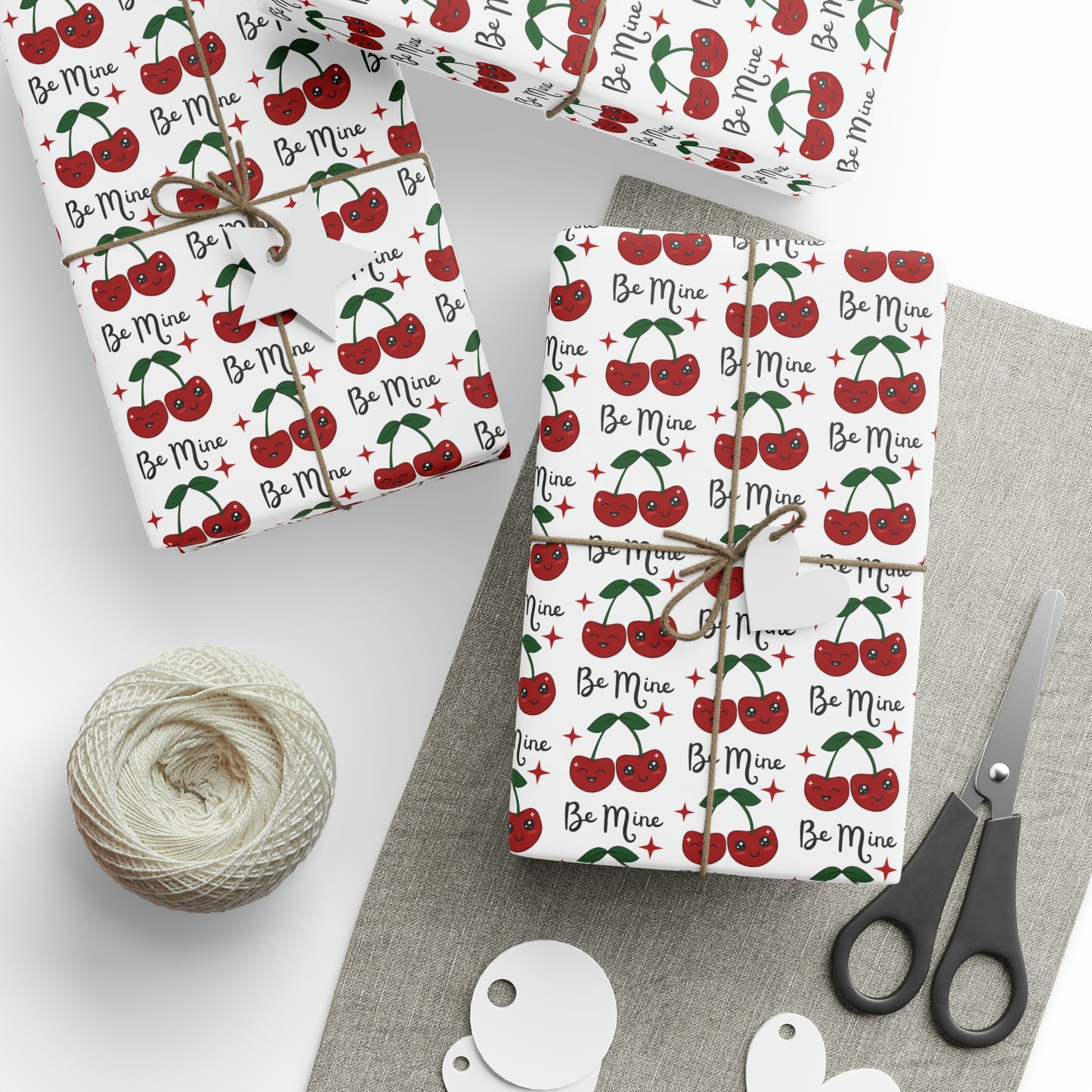 Retro Cherries Be Mine Gift Wrap - Romantic and Stylish Wrapping Paper