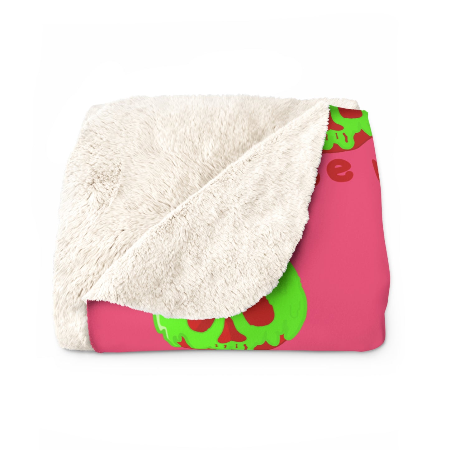 Bite Me Poison Apple Halloween Sherpa Fleece Blanket - Pink Variant