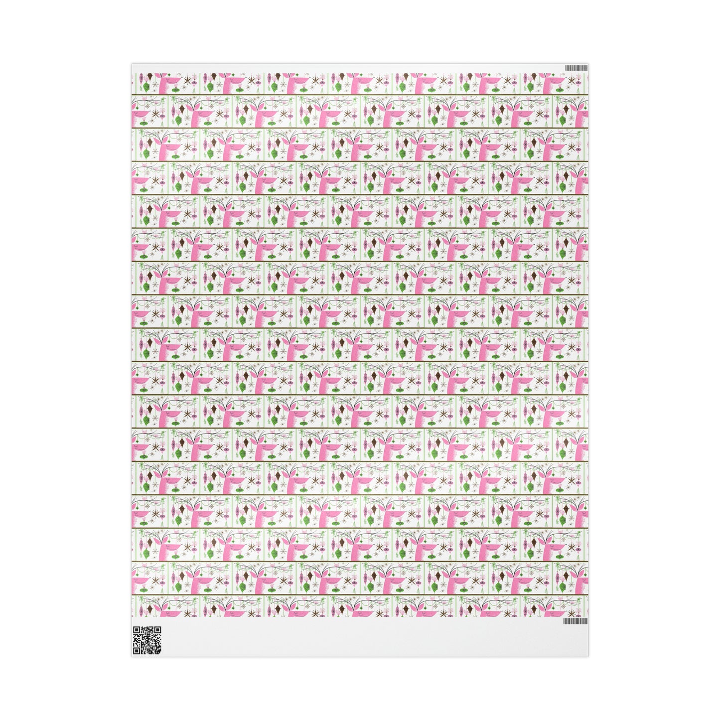 Pink Christmas Reindeer With Ornaments Mid Century Retro Christmas Print Holiday Gift Wrap Paper - Glossy Or Matte