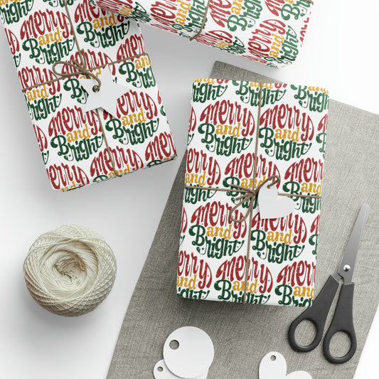 Merry And Bright Christmas Print Holiday Gift Wrap Paper - Glossy Or Matte