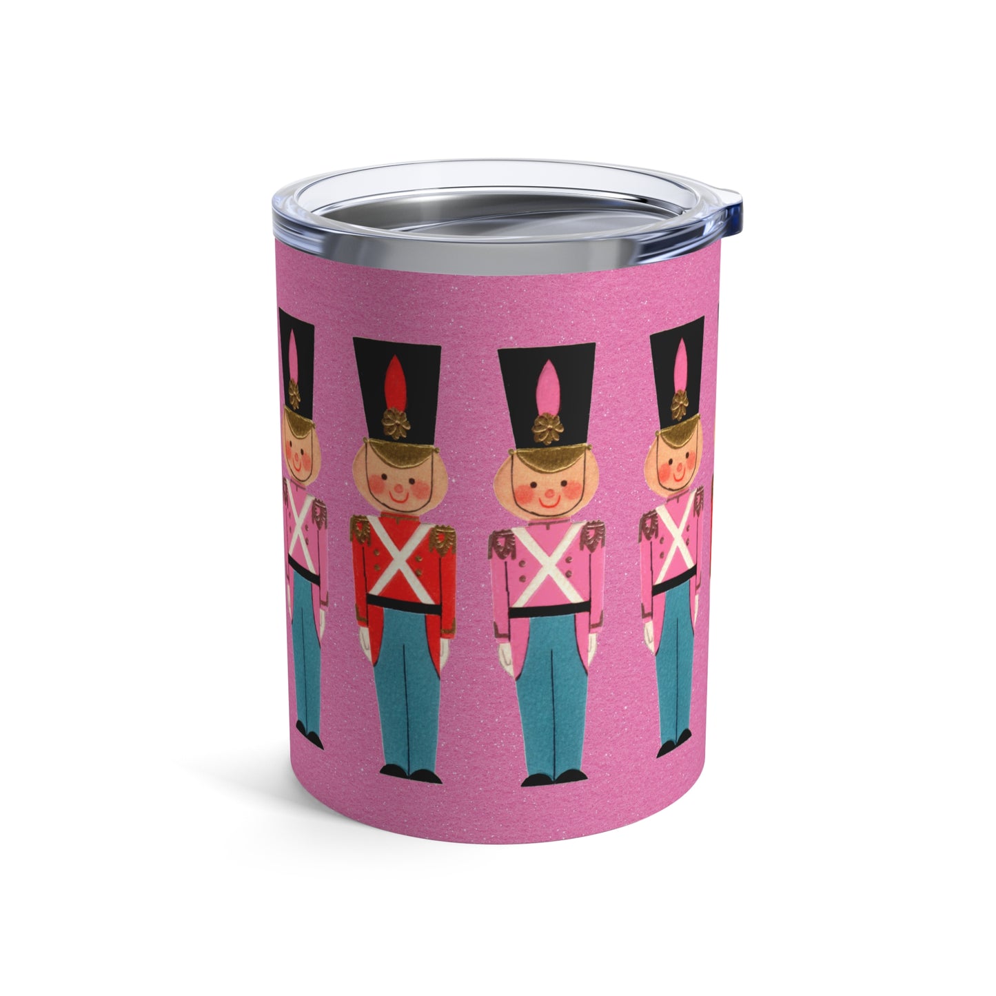 Christmas Toy Soldiers Pink Retro Mid Century Christmas Print Stainless Steel Tumbler 10oz