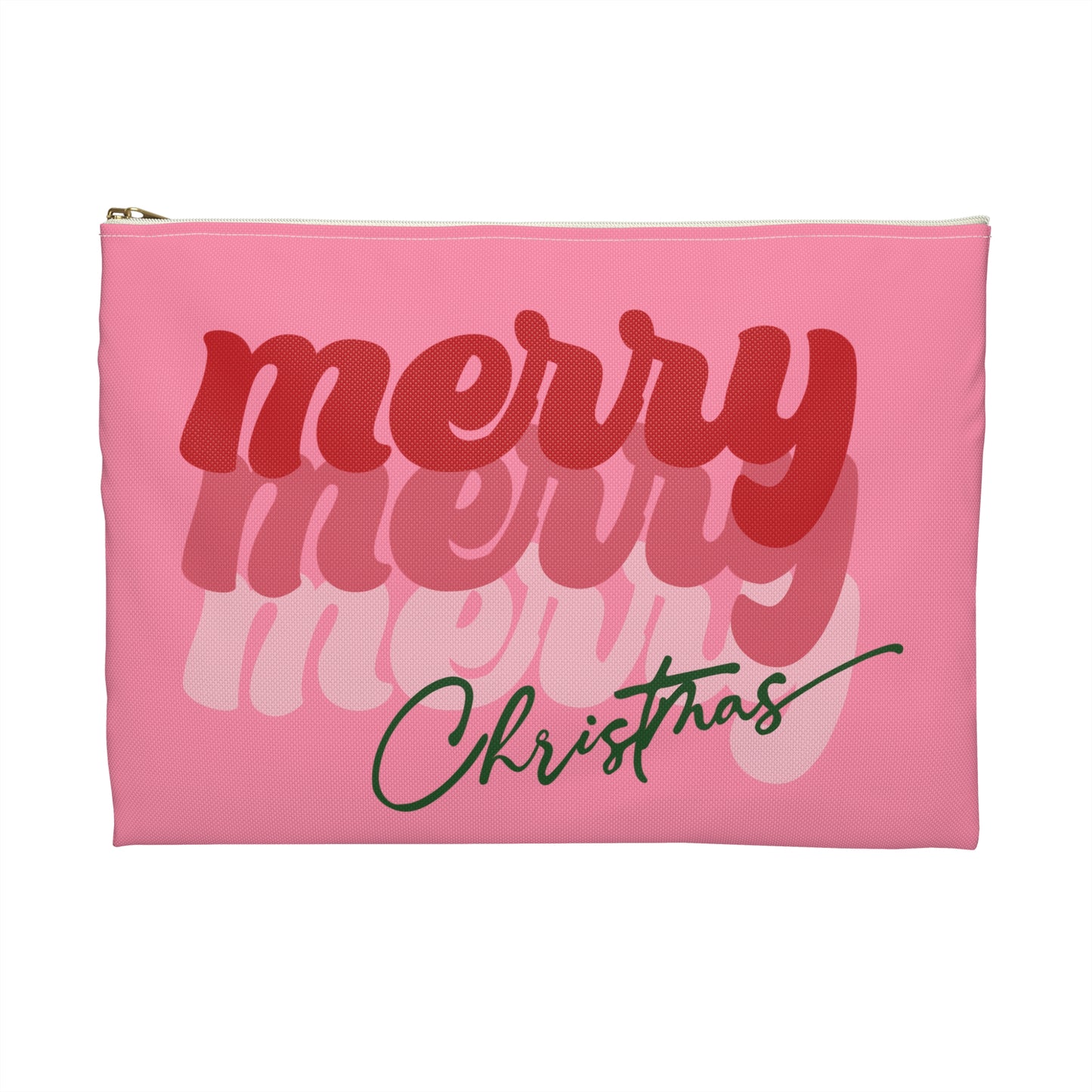 Merry Merry Merry Christmas Pink Christmas Print Polyester Accessory Pouch Travel Bag