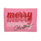 Merry Merry Merry Christmas Pink Christmas Print Polyester Accessory Pouch Travel Bag