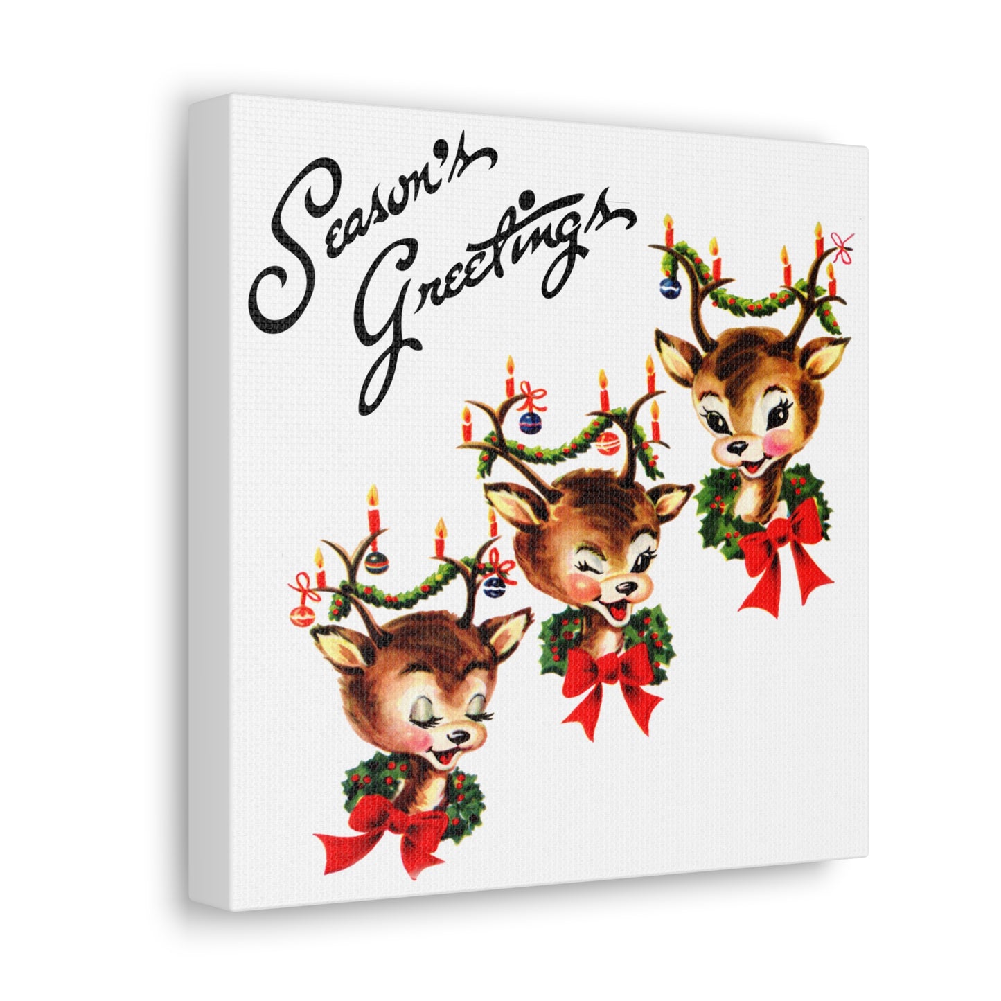 Season's Greetings Reindeer Mid Century Retro Christmas Canvas Gallery Wrap