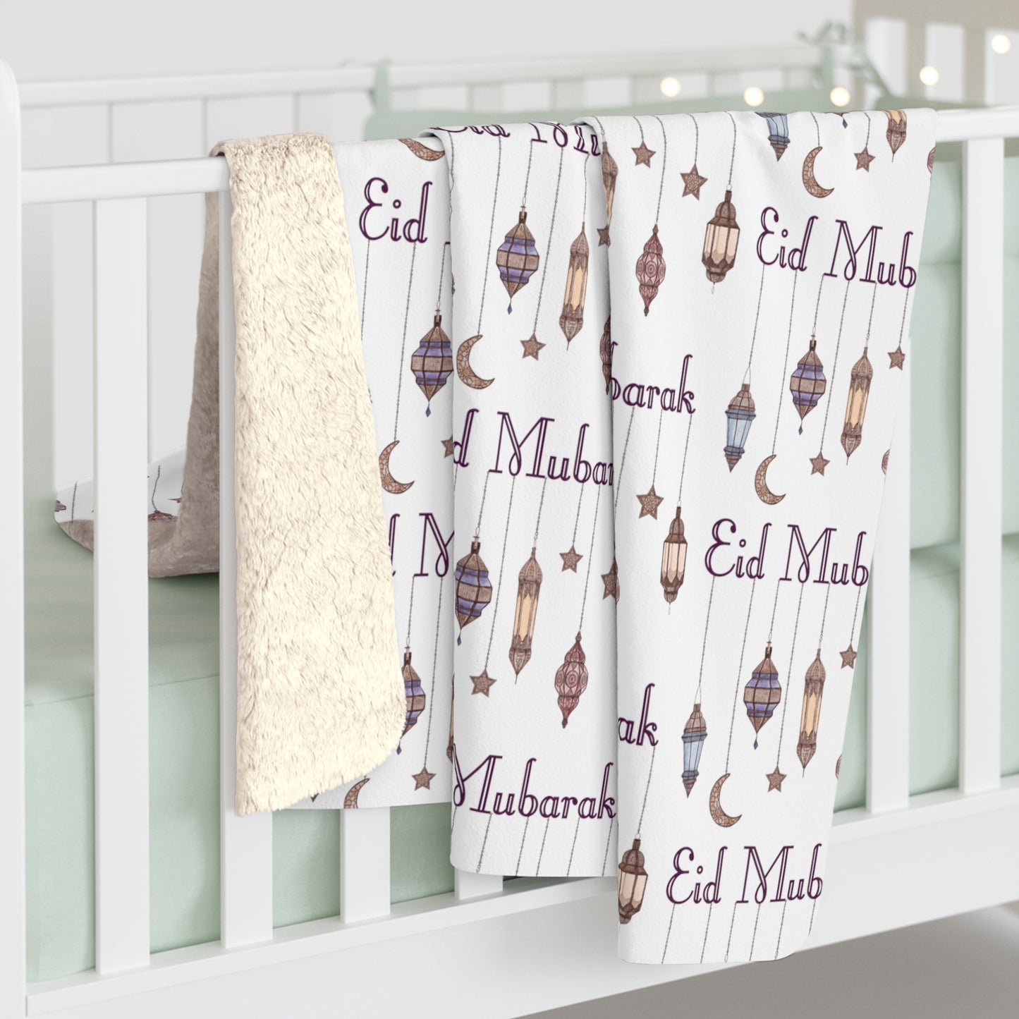 Eid Mubarak Festival Arabic Lanterns Sherpa Fleece Blanket