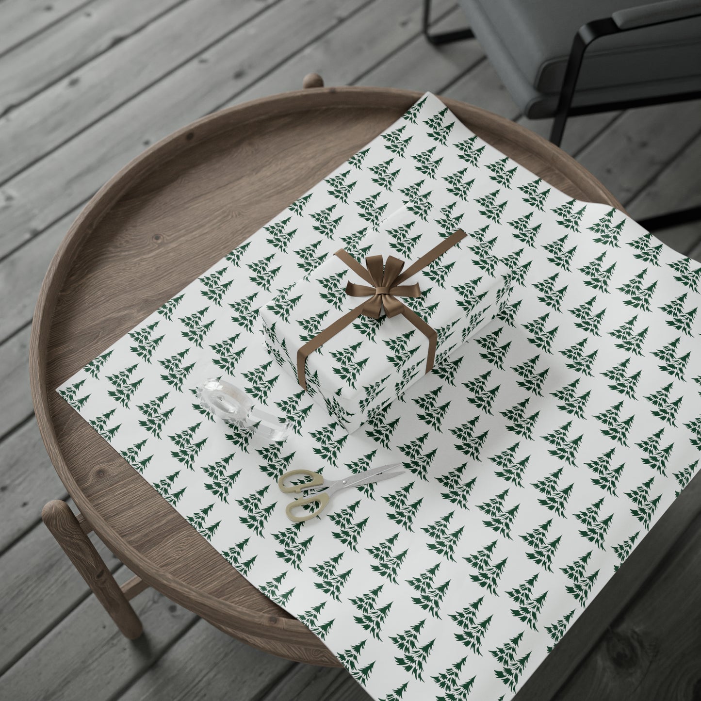 Retro Christmas Pine Trees Mid Century Retro Christmas Print Holiday Gift Wrap Paper - Glossy Or Matte