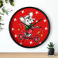 Christmas Mouse On Scooter Stars Mid Century Retro Christmas Print Black Christmas Wall Clock