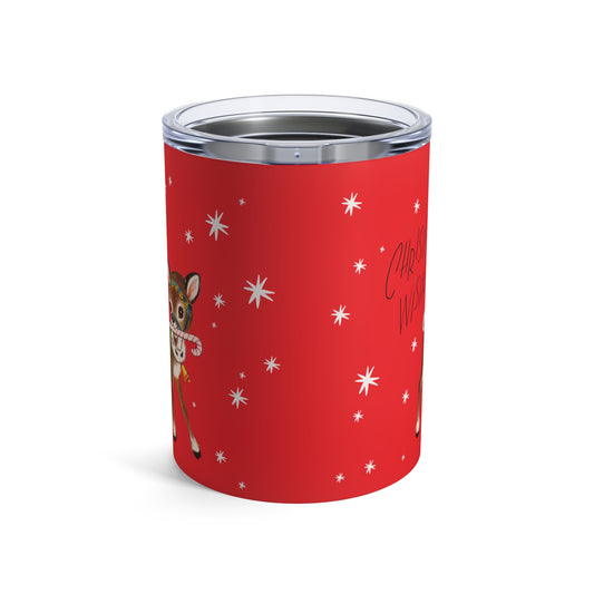 Christmas Wishes Reindeer Stars Retro Red Christmas Print Stainless Steel Tumbler 10oz