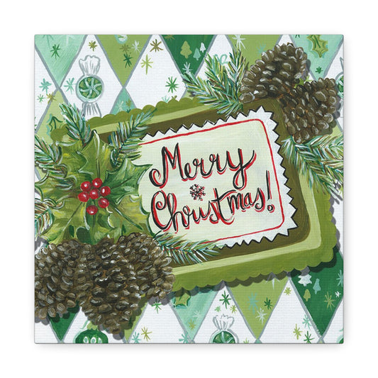 Merry Christmas Pinecones Retro Christmas Canvas Gallery Wrap