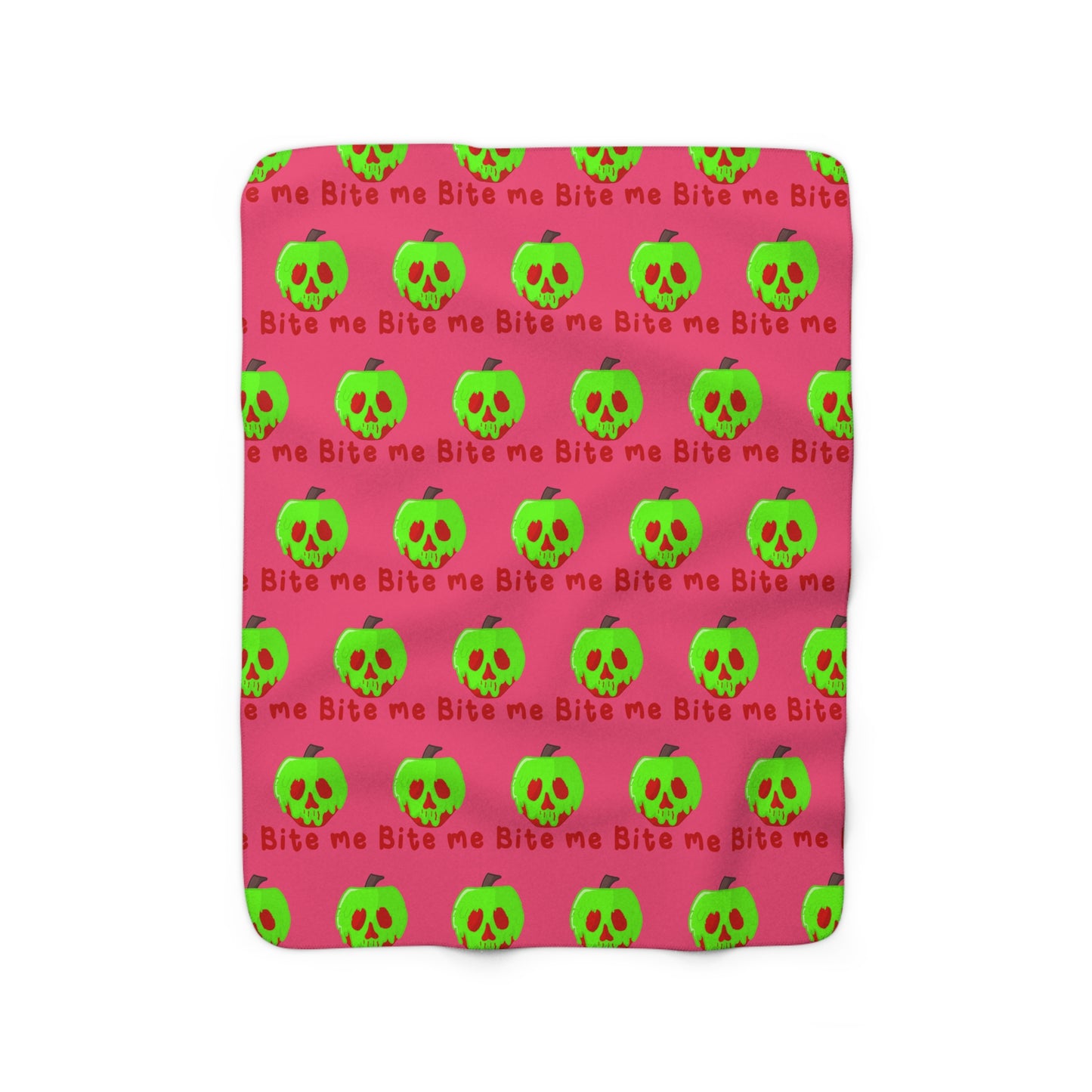 Bite Me Poison Apple Halloween Sherpa Fleece Blanket - Pink Variant