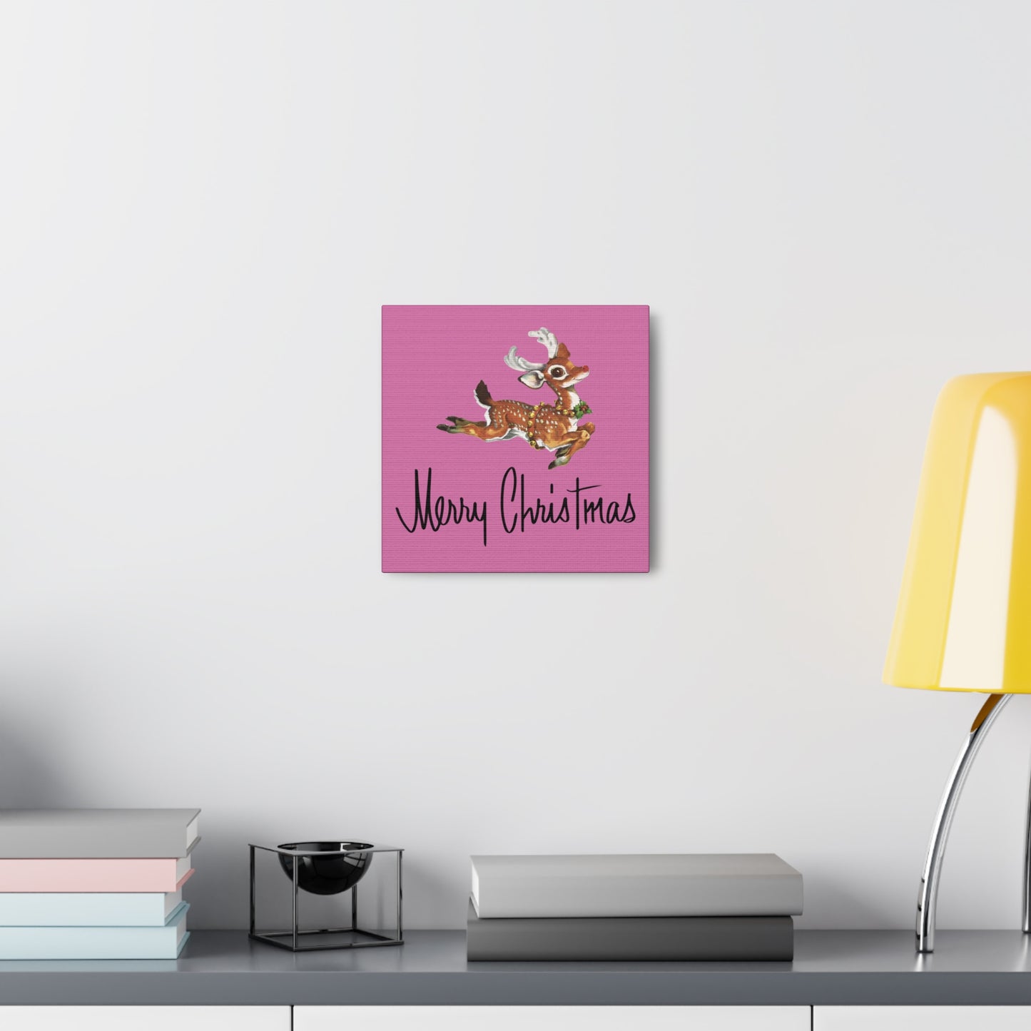 Merry Christmas Reindeer Mid Century Retro Christmas Canvas Gallery Wrap