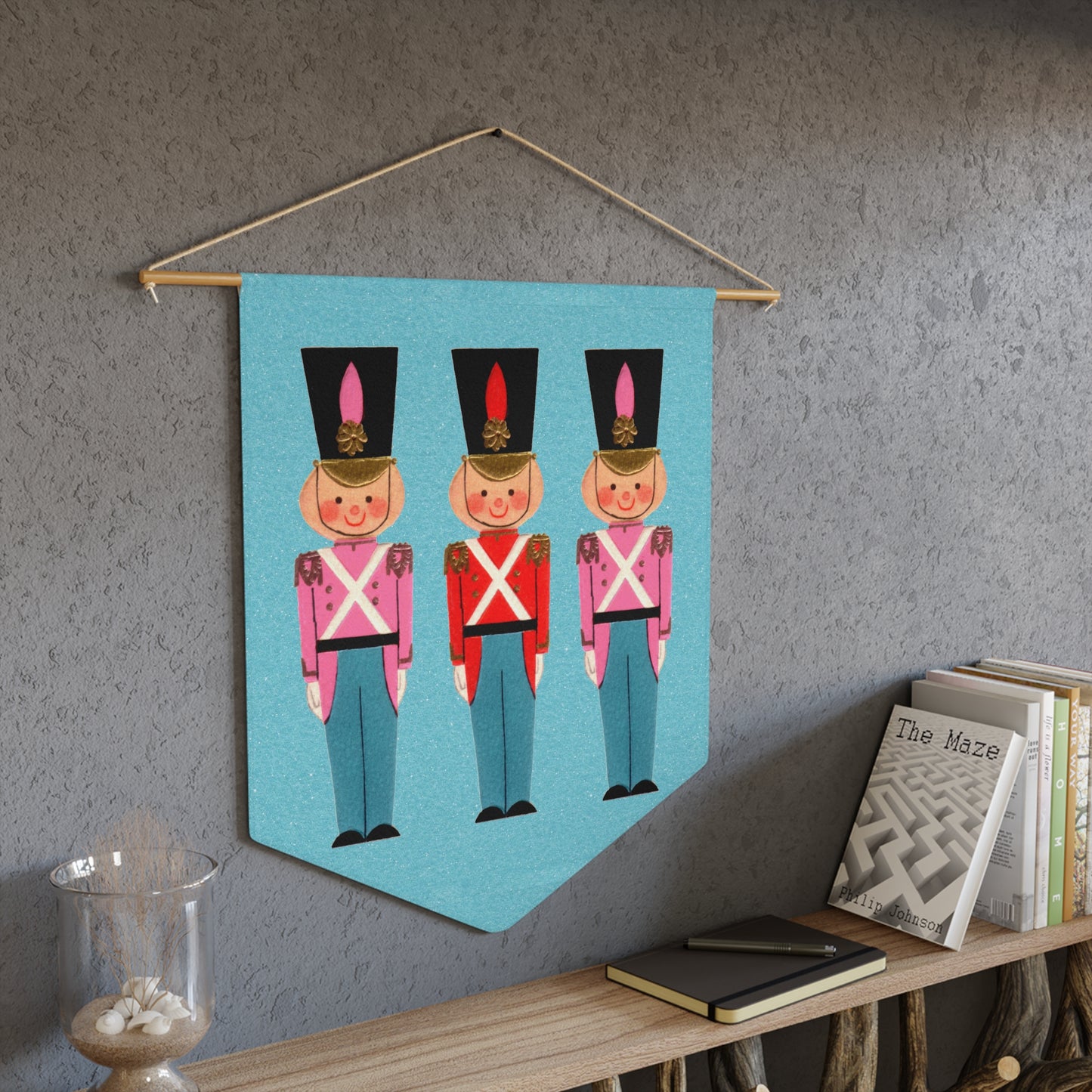 Christmas Toy Soldiers Blue Mid Century Retro Christmas Print Wall Hanging Banner Flag