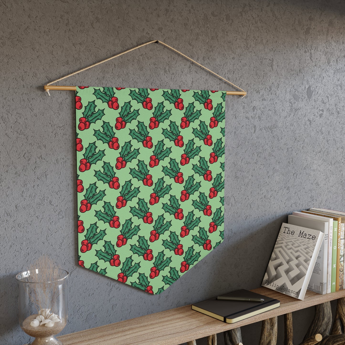 Cute Christmas Holly Green Christmas Print Wall Hanging Banner Flag