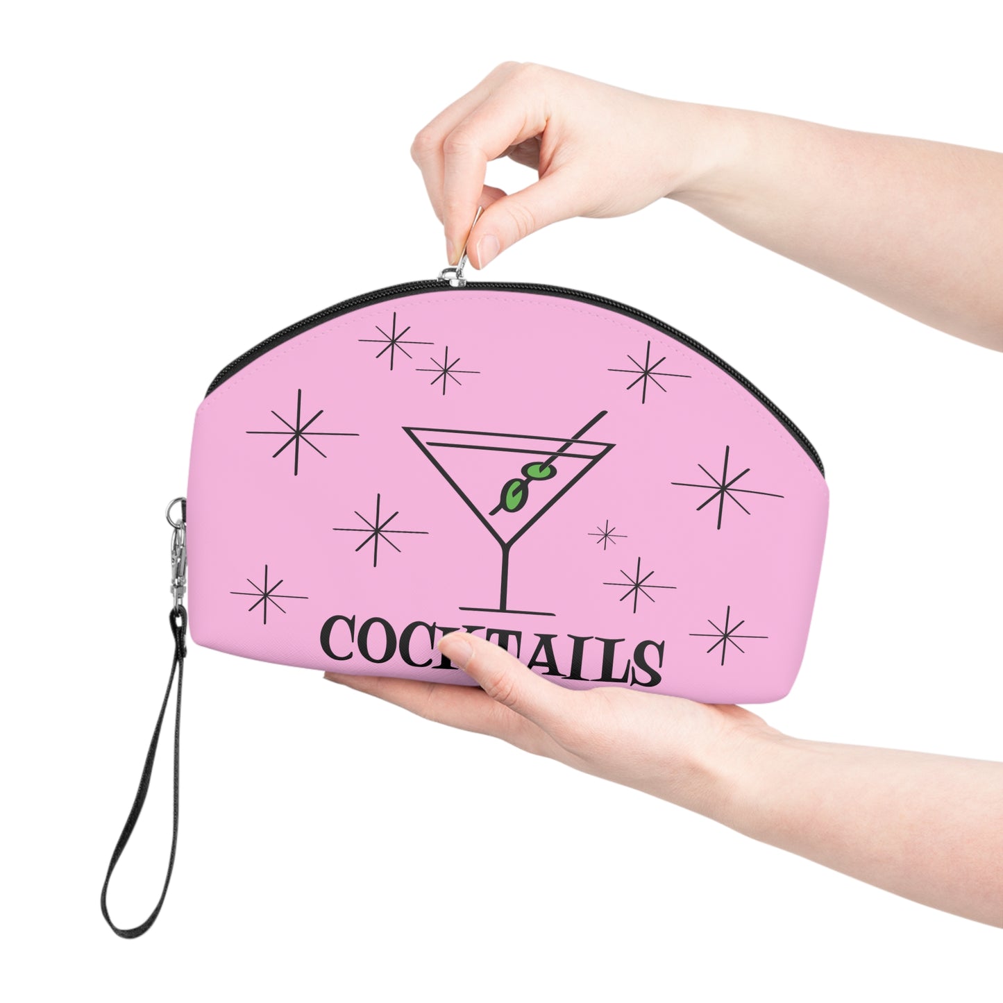 Martini Cocktails Pink Mid Century Retro Style Travel Cosmetic Makeup Bag