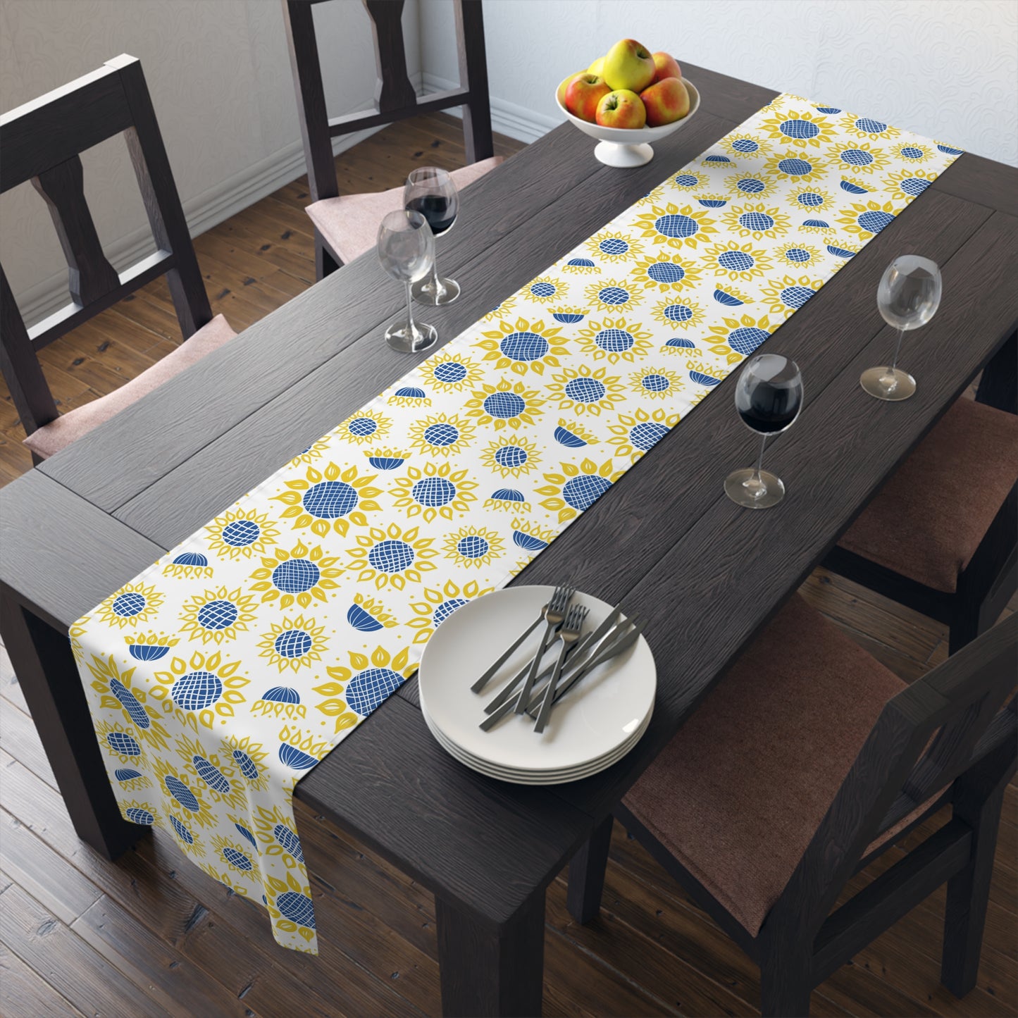 Ukrainian Sunflowers Spring Print Cotton Poly Table Runner