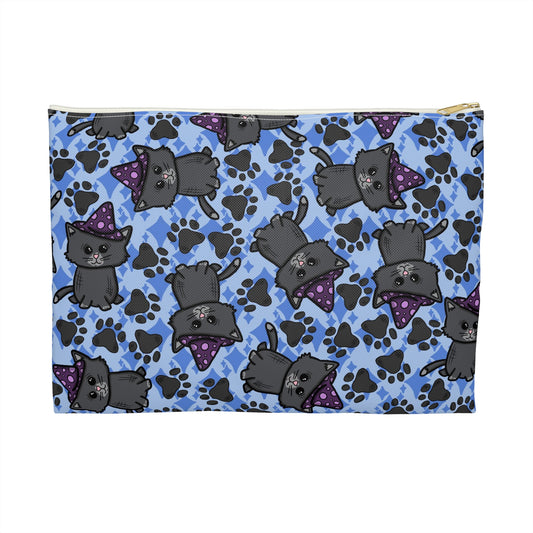 Witchy Kitties Blue Halloween Print Polyester Accessory Pouch Travel Bag