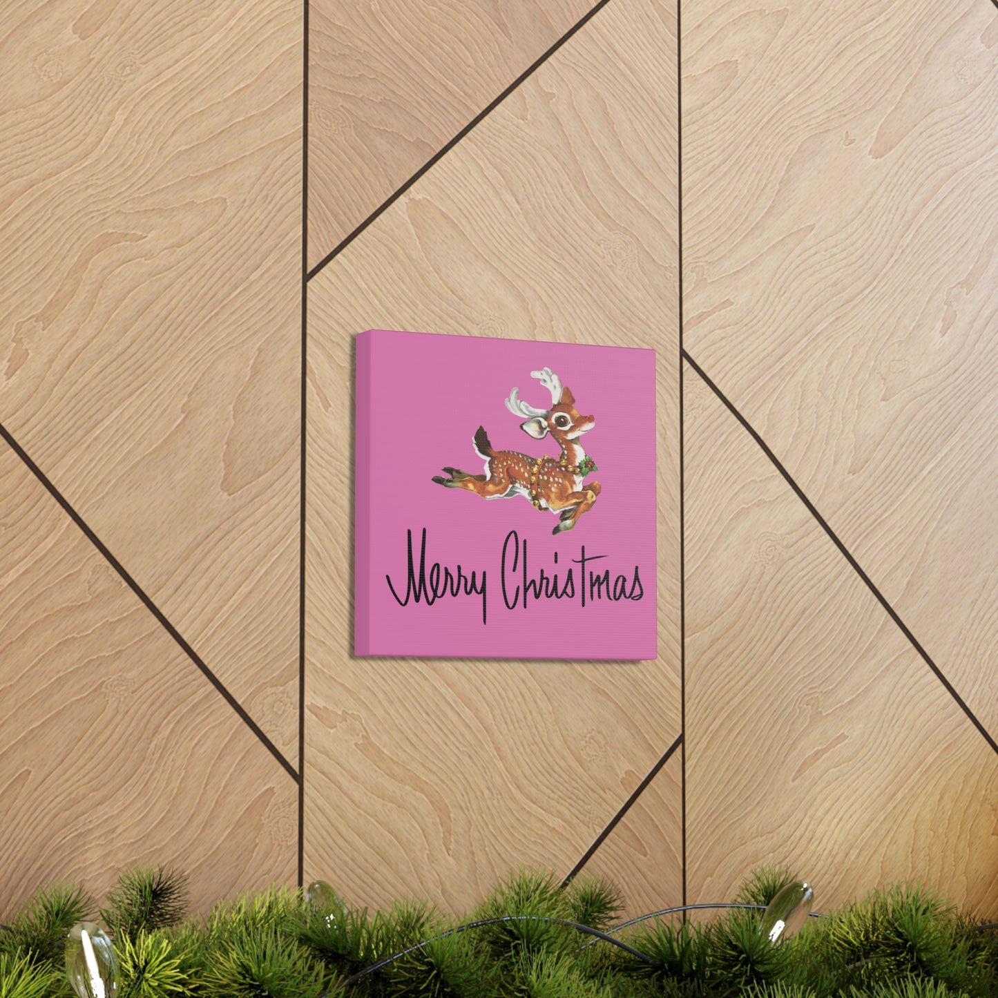 Merry Christmas Reindeer Mid Century Retro Christmas Canvas Gallery Wrap