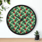 Cute Christmas Holly Christmas Print Black Wall Clock