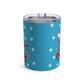 Christmas Mouse On Scooter Stars Blue Mid Century Retro Christmas Print Stainless Steel Tumbler 10oz