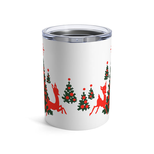 Red Reindeer Christmas Trees Mid Century Retro Christmas Print Stainless Steel Tumbler 10oz