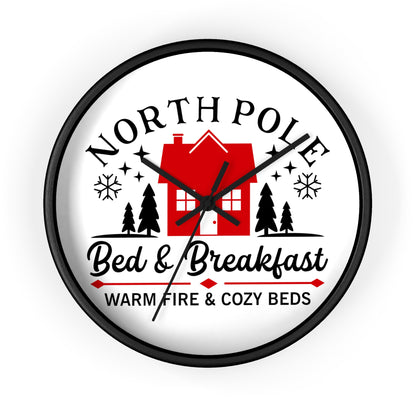 North Pole Bed And Breakfast Christmas Black Wall Clock