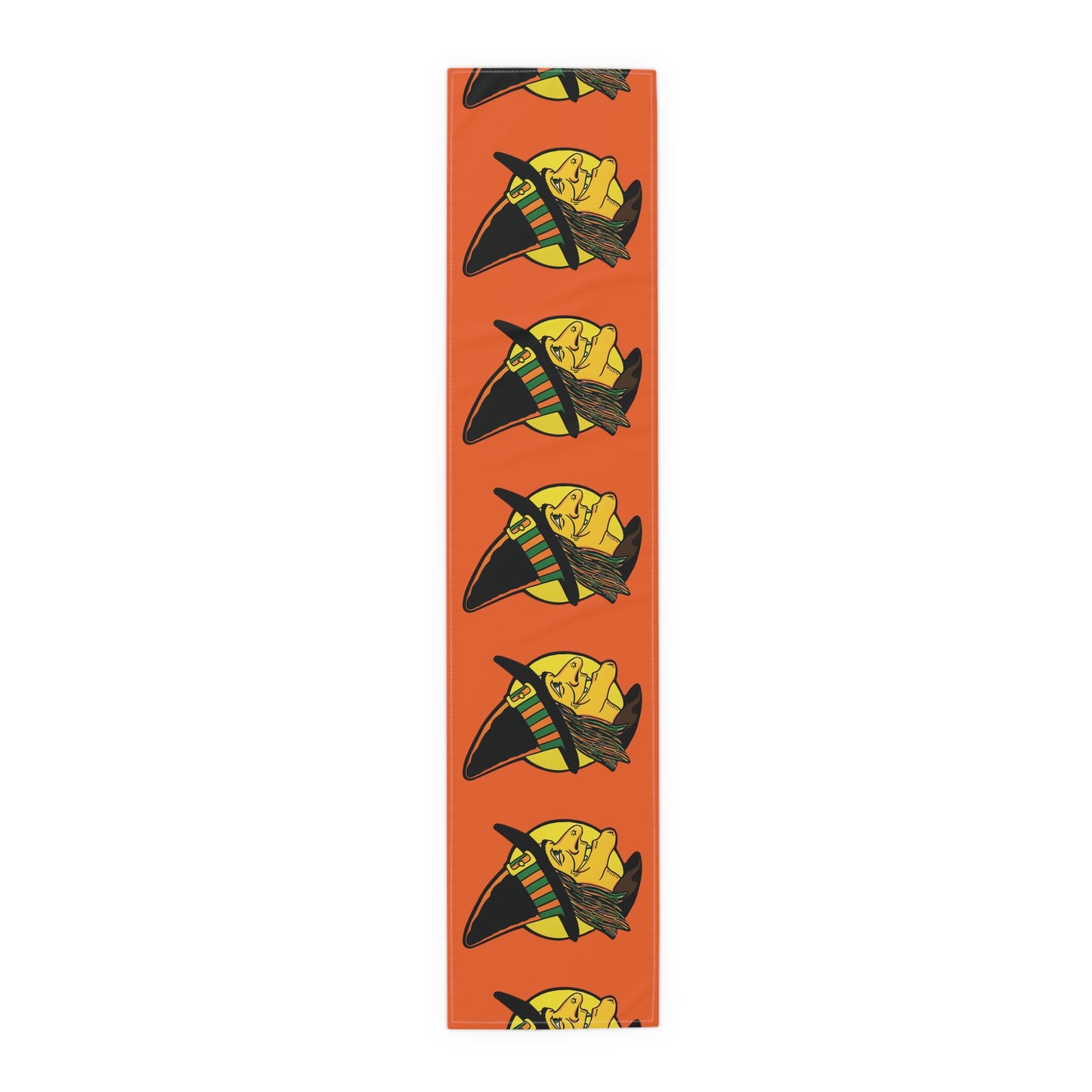 Halloween Witch Retro Halloween Print Orange Cotton Table Runner