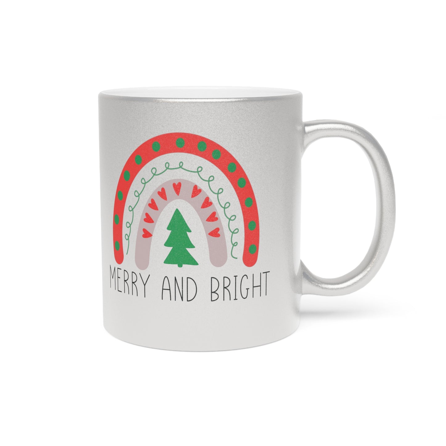 Merry And Bright Boho Rainbow Christmas Silver Metallic Mug