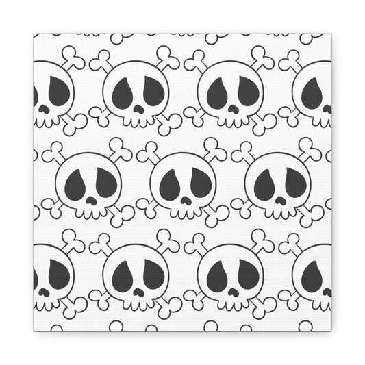 Cute Skulls Halloween Black And White Print Canvas Gallery Wrap