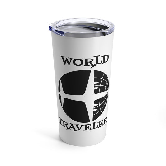 World Traveler Airplane Globe Atomic Mid Century Retro Travel Print Stainless Steel Tumbler 20oz