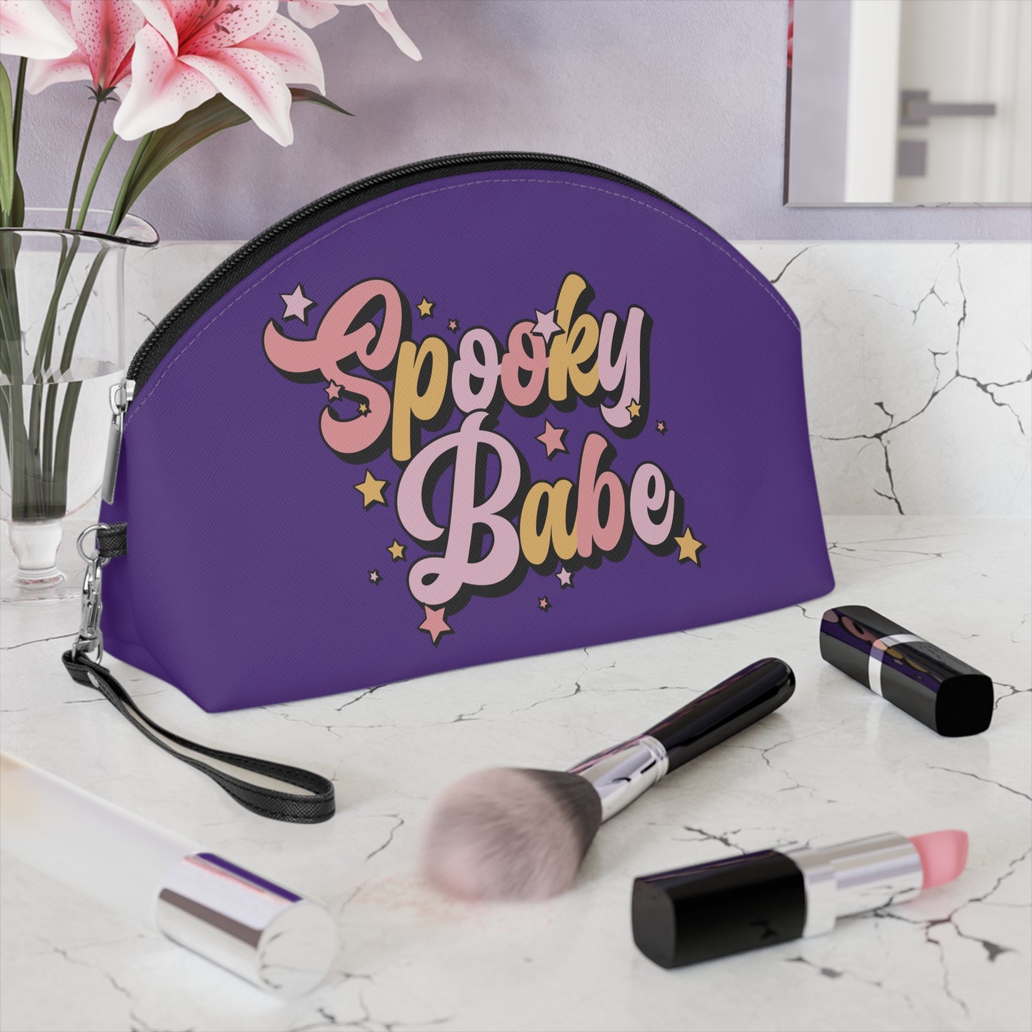 Spooky Babe Purple Halloween Travel Cosmetic Makeup Bag