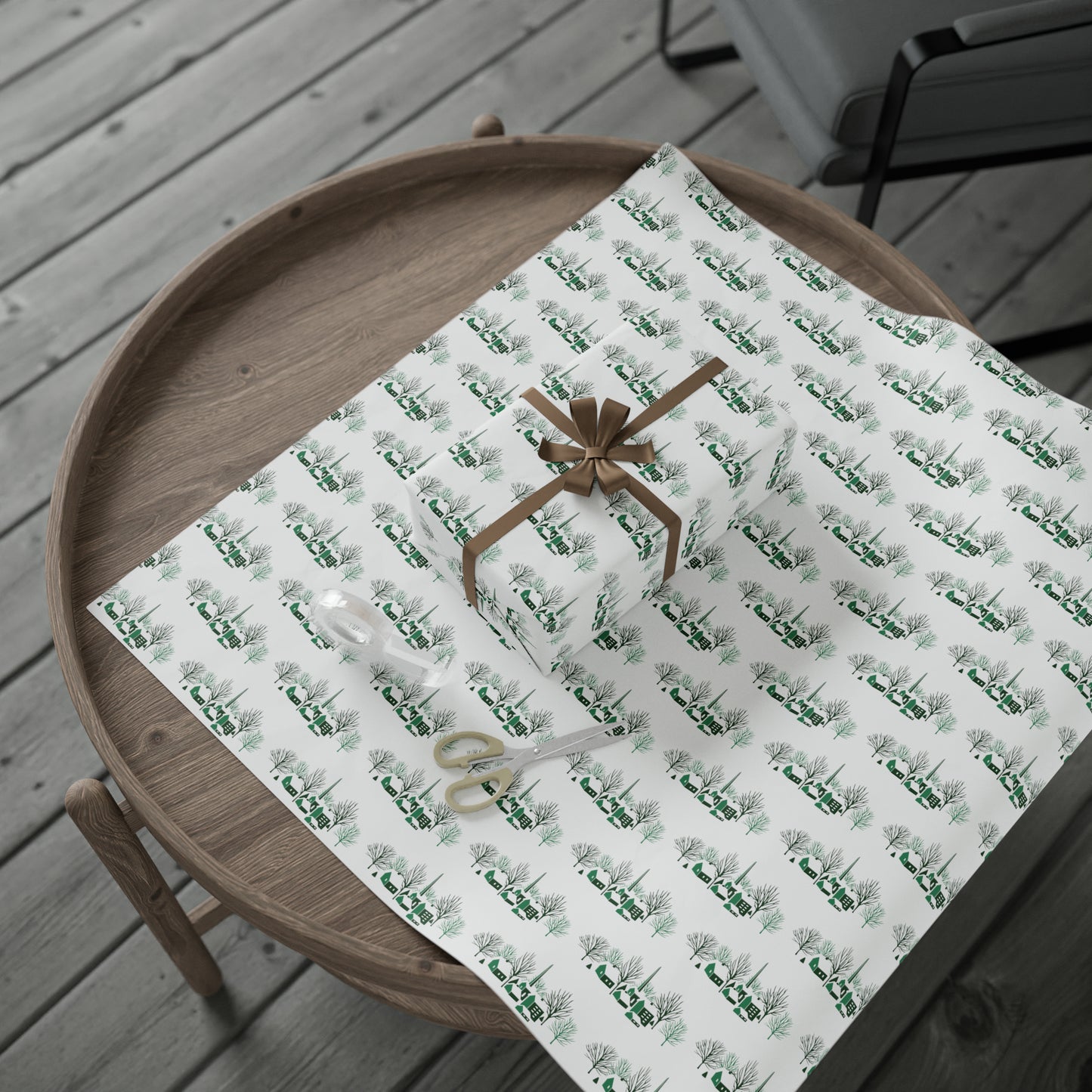 Cozy Winter Christmas Village Mid Century Retro Christmas Print Holiday Gift Wrap Paper - Glossy Or Matte