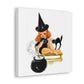 Orange Witch Black Cat Retro Halloween Decor Print Canvas Gallery Wrap