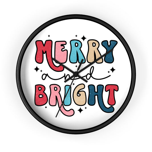 Merry And Bright Christmas Black Christmas Wall Clock