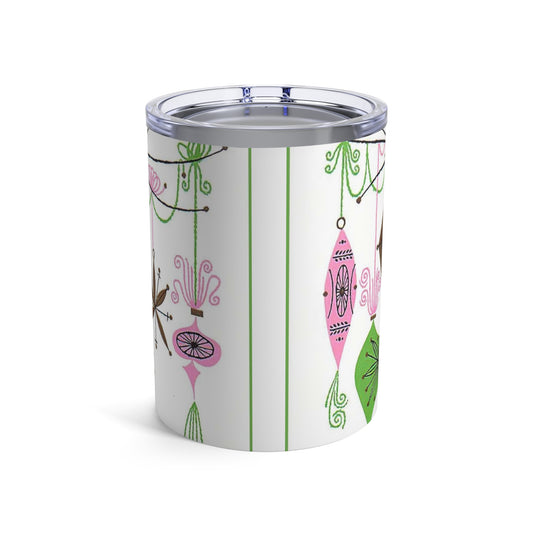 Pink Reindeer With Ornaments Mid Century Retro Christmas Print Stainless Steel Tumbler 10oz