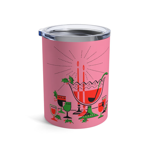 Christmas Cocktails Punchbowl Mid Century Retro Pink Christmas Print Stainless Steel Tumbler 10oz