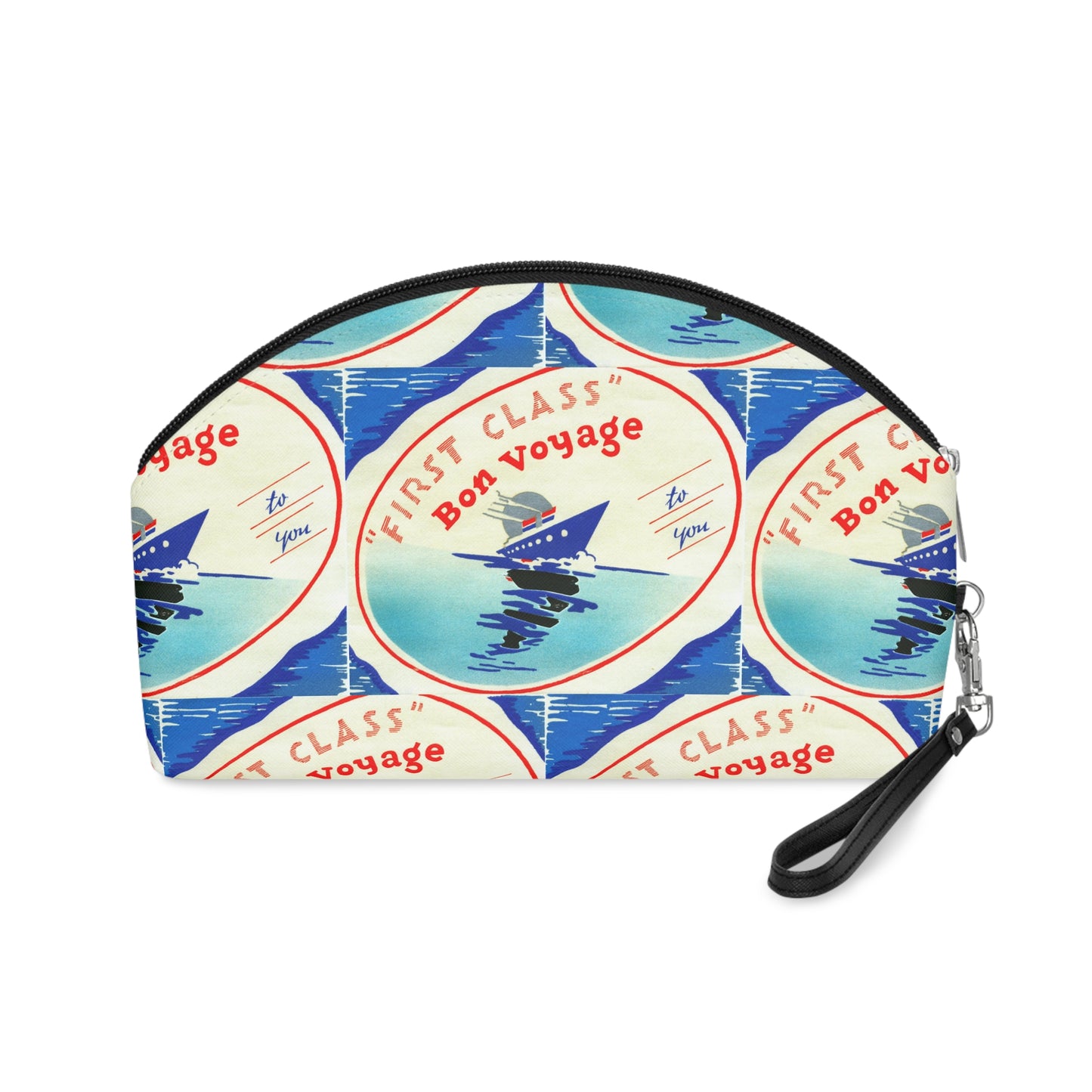 First Class Bon Voyage Cruise Travel Retro Print Makeup Bag