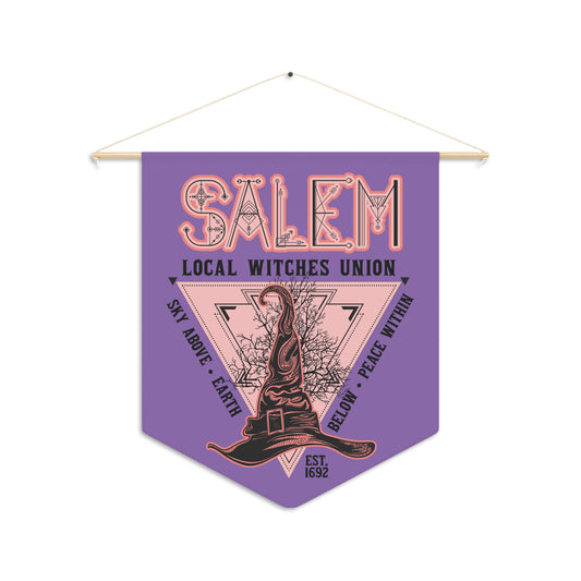 Salem Local Witches Union Halloween Decor Purple Print Wall Hanging Banner Flag