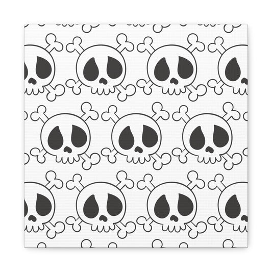 Cute Skulls Halloween Black And White Print Canvas Gallery Wrap