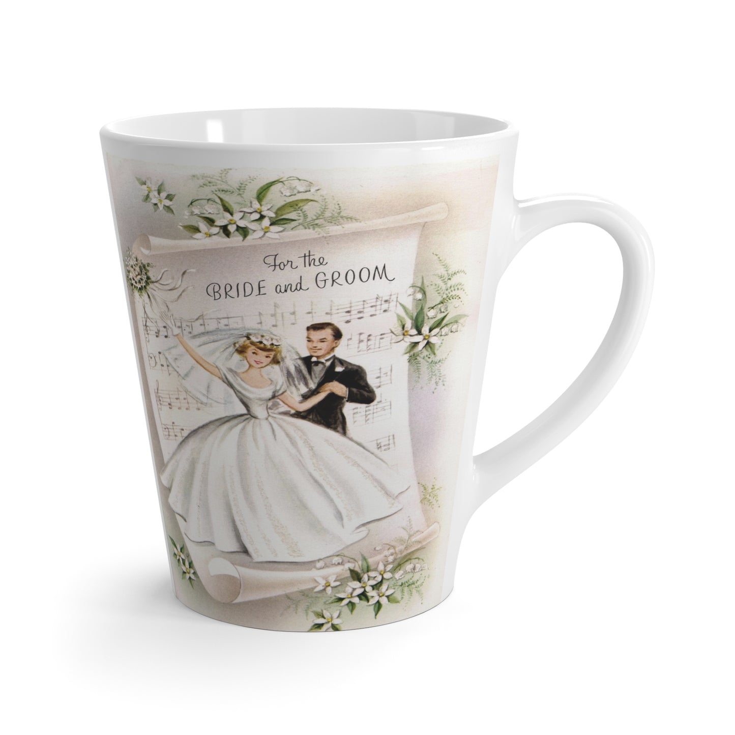 Vintage Love Notes: Retro Bride & Groom Ceramic Latte Mug - For the Newlyweds