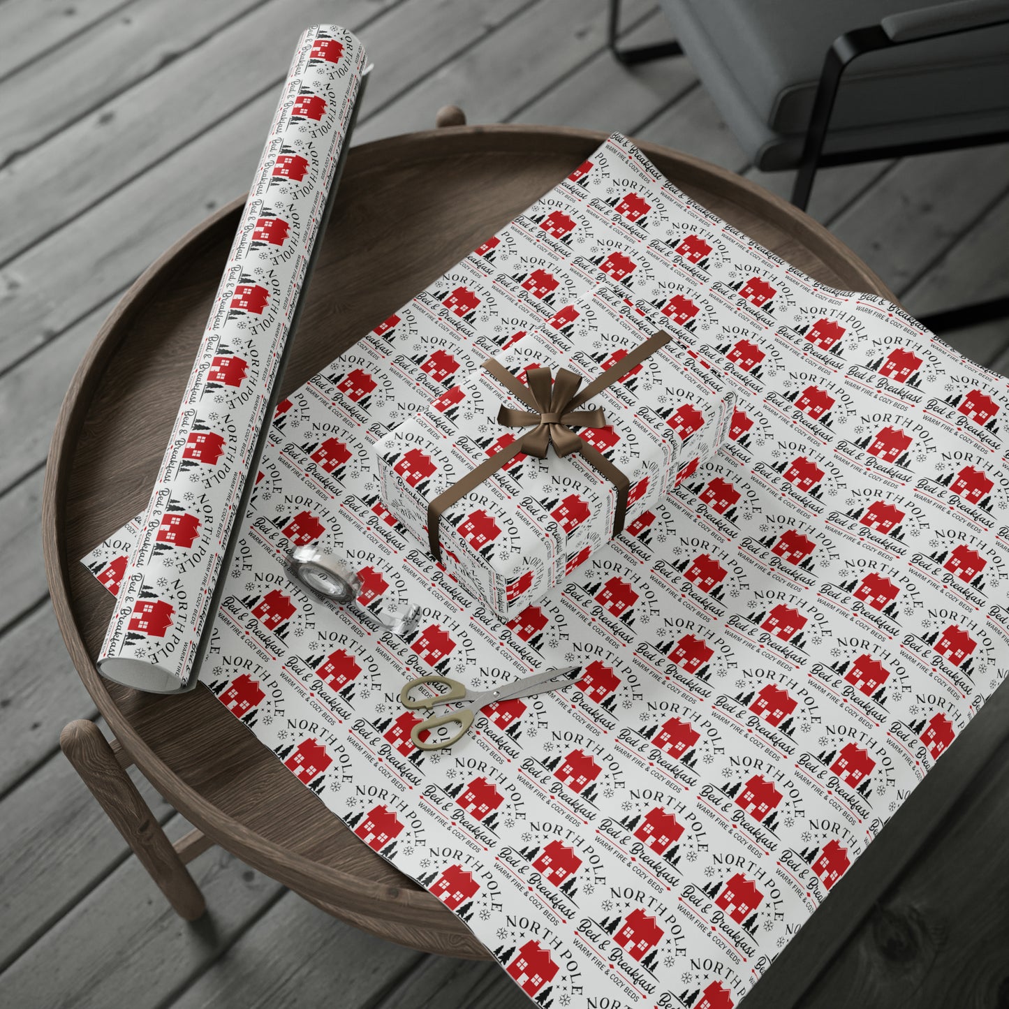 North Pole Bed And Breakfast Christmas Print Holiday Gift Wrap Paper - Glossy Or Matte