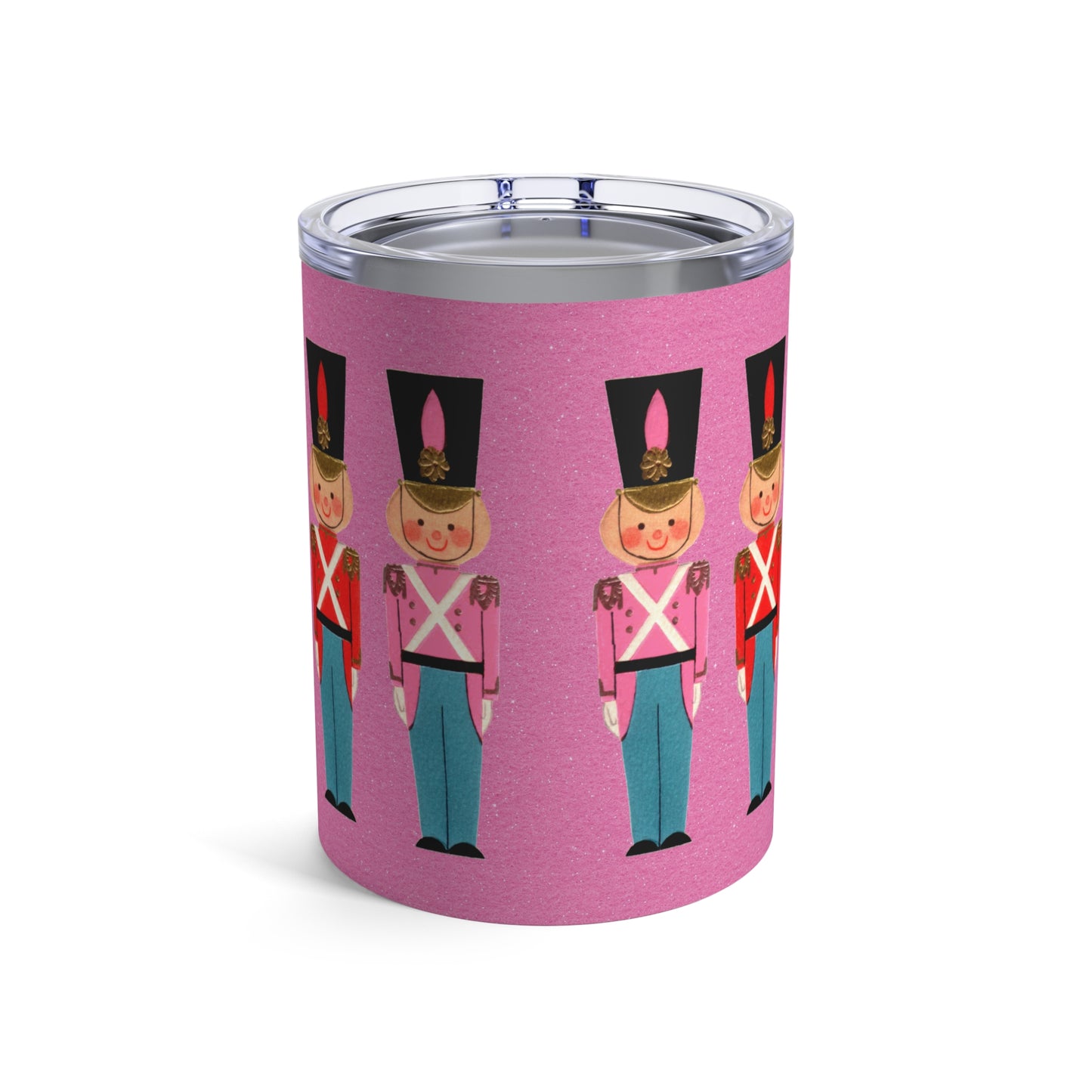 Christmas Toy Soldiers Pink Retro Mid Century Christmas Print Stainless Steel Tumbler 10oz