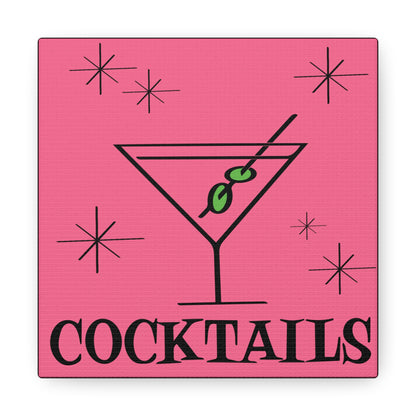 Martini Cocktails Mid Century Retro Design Pink Canvas Gallery Wrap