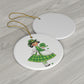 St Patrick's Day Girl Four Leaf Clovers Retro St Patrick's Print Ceramic Ornament